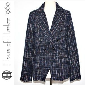 HOUSE OF HARLOW Double Breasted shimmering Metallic Tweed Blazer Jacket